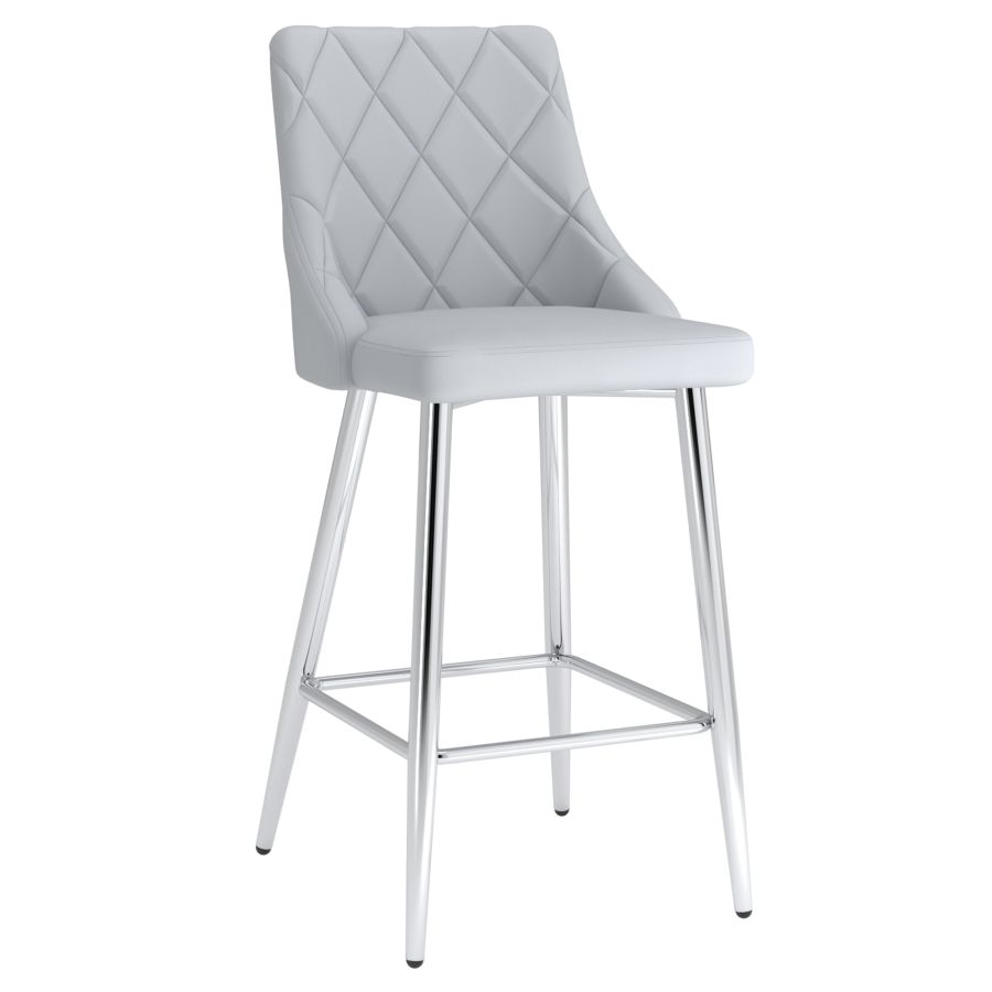 Grey Faux Leather Stool with Chrome-Finish Legs - Set of 2