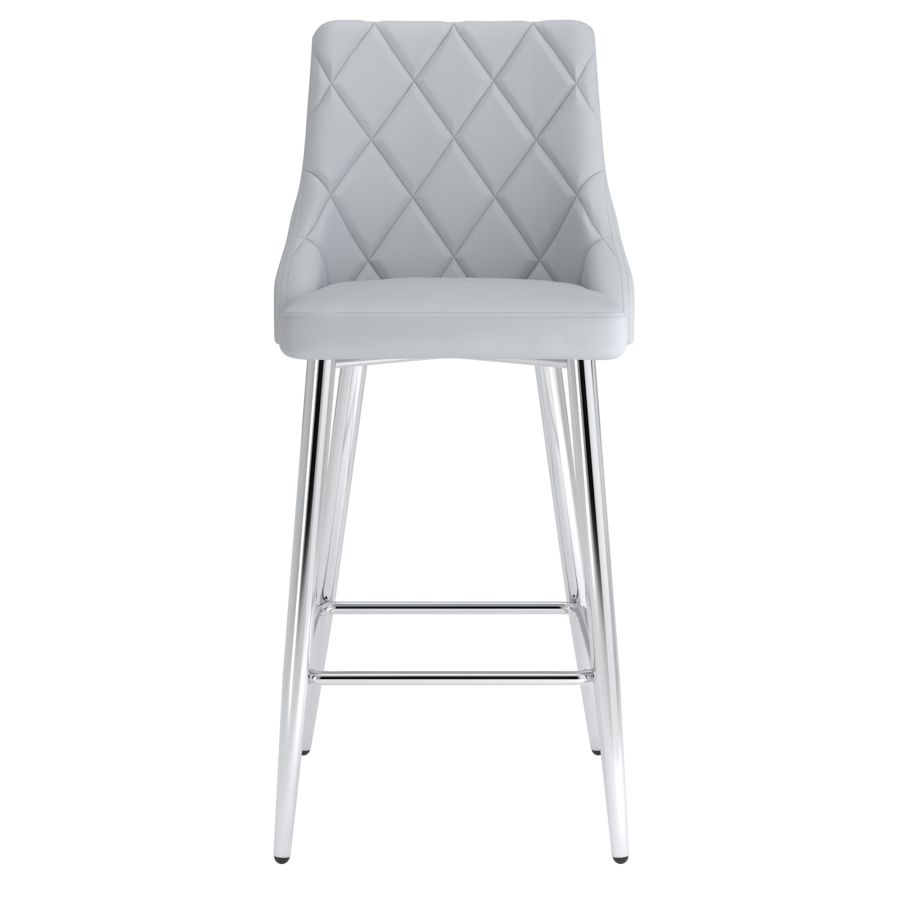 Grey Faux Leather Stool with Chrome-Finish Legs - Set of 2