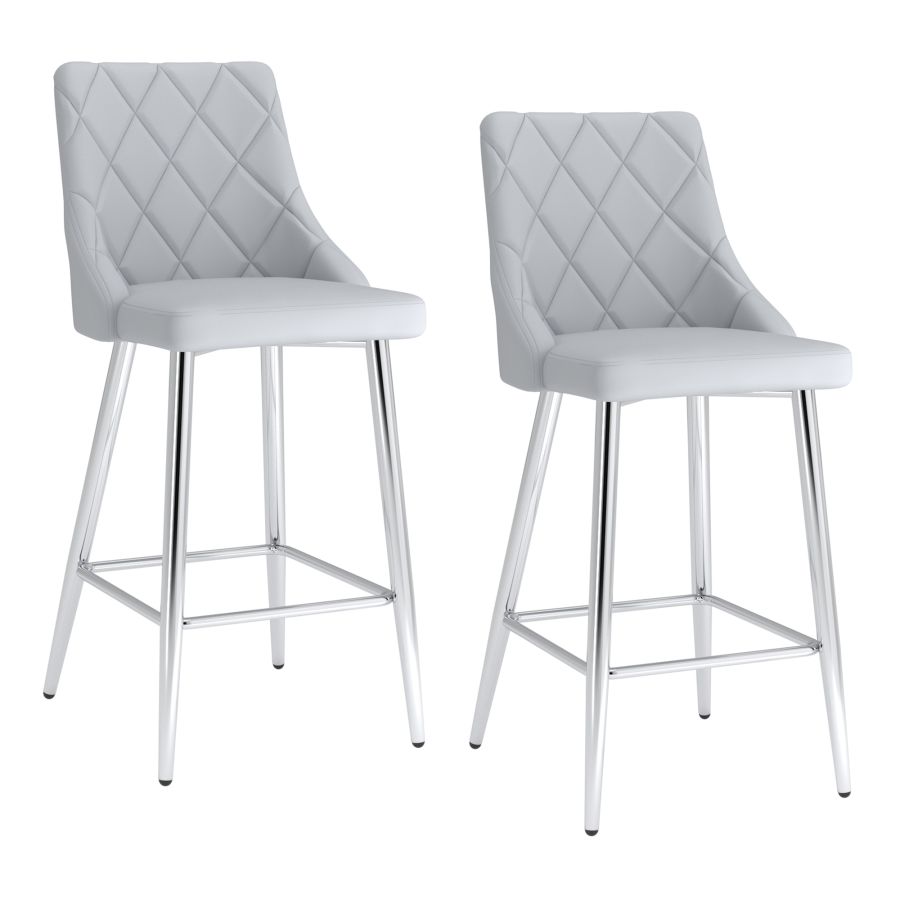 Grey Faux Leather Stool with Chrome-Finish Legs - Set of 2