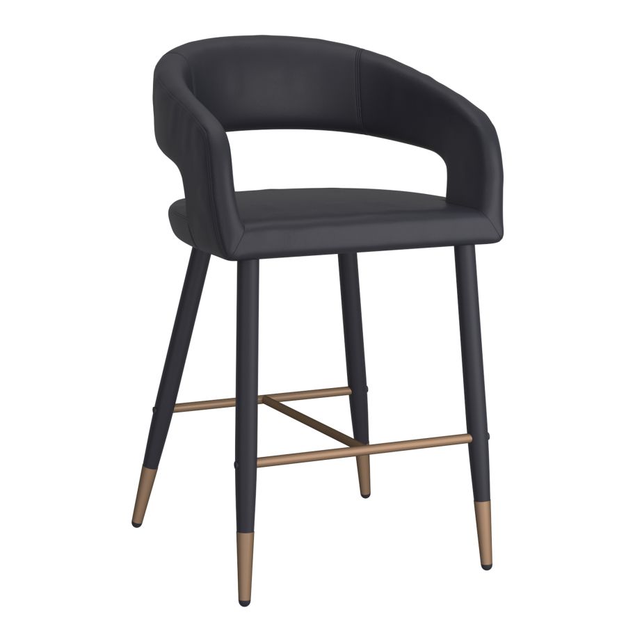 Faux Leather Bar Stool with Aged Gold Legs - Set of 2