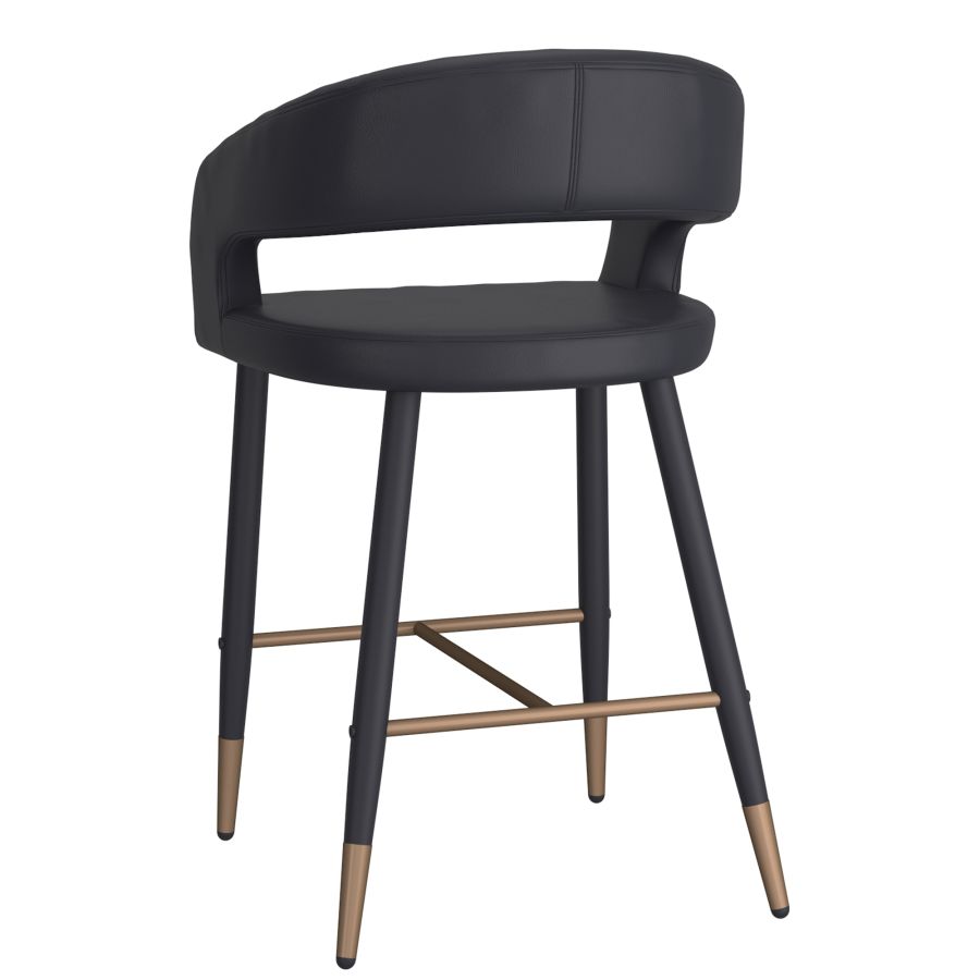 Faux Leather Bar Stool with Aged Gold Legs - Set of 2