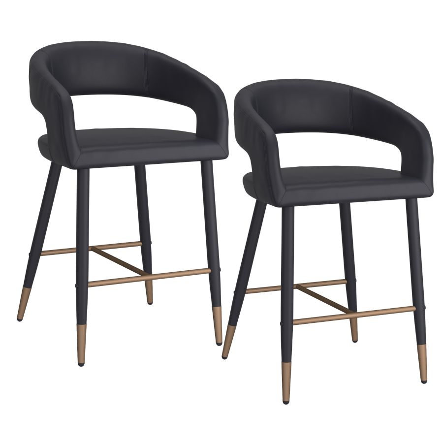 Faux Leather Bar Stool with Aged Gold Legs - Set of 2