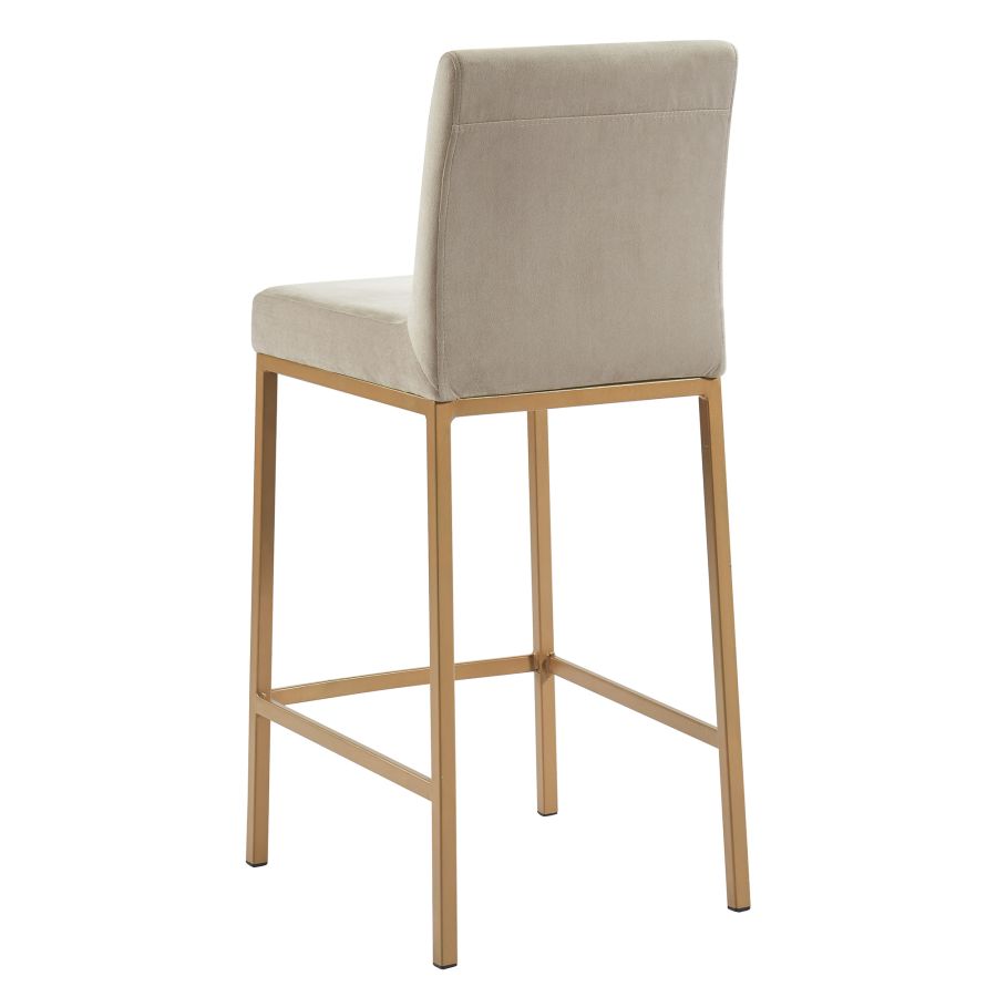 Beige Velvet Bar Stool with Aged Gold Legs - Set of 2