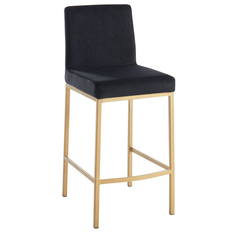 Black Velvet Bar Stool with Aged Gold Legs - Set of 2