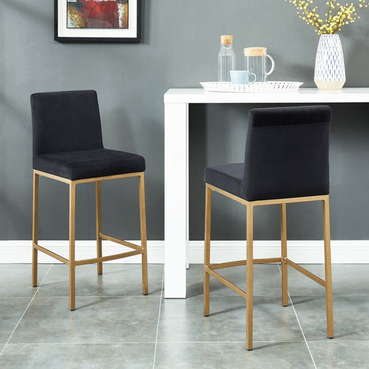 Black Velvet Bar Stool with Aged Gold Legs - Set of 2