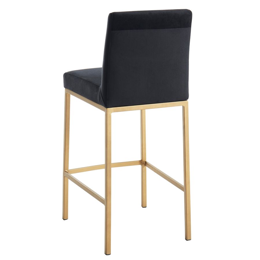 Black Velvet Bar Stool with Aged Gold Legs - Set of 2