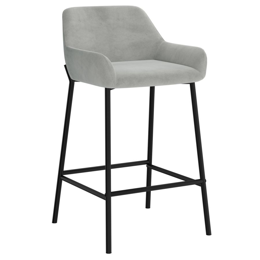 Grey Velvet Bar Stool with Metal Legs - Set of 2