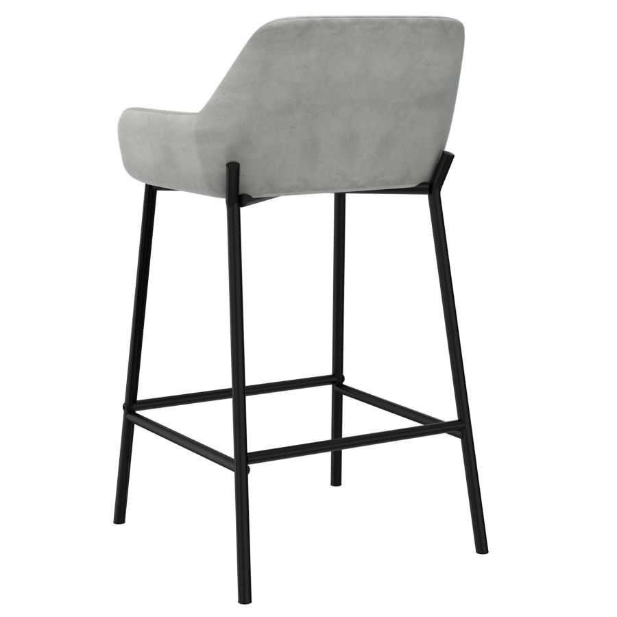 Grey Velvet Bar Stool with Metal Legs - Set of 2