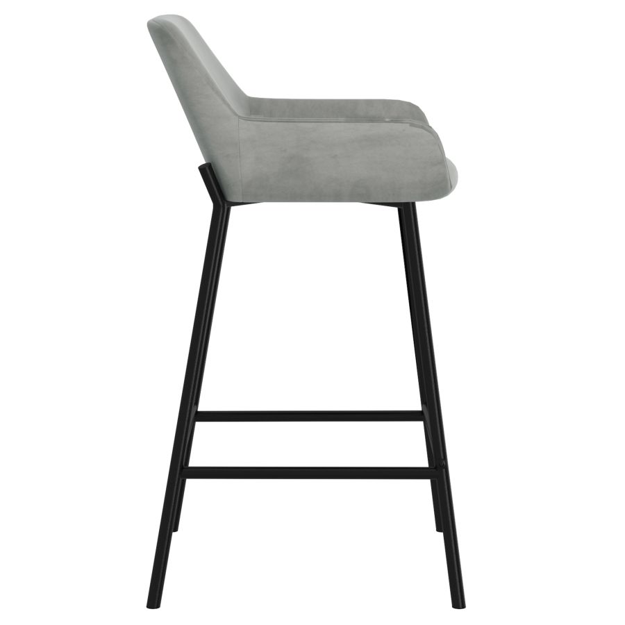 Grey Velvet Bar Stool with Metal Legs - Set of 2