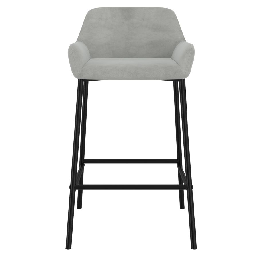 Grey Velvet Bar Stool with Metal Legs - Set of 2