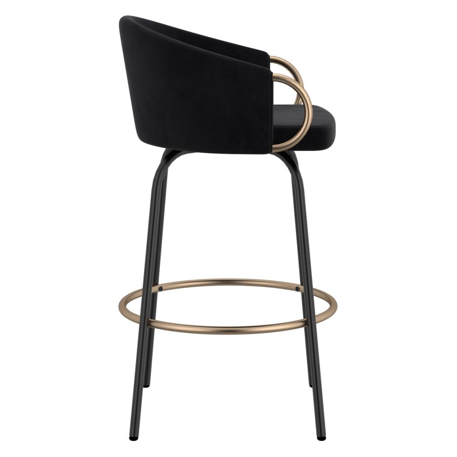 Black Velvet Bucket Seat Stool with Aged Gold Detail - Set of 2