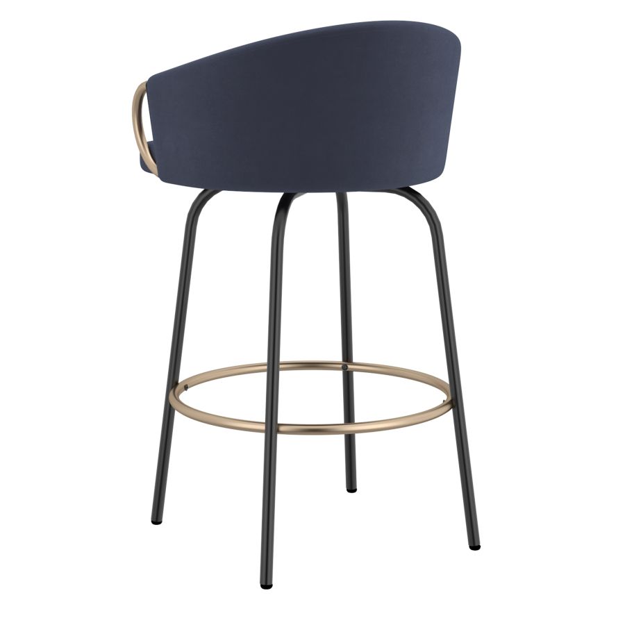 Blue Velvet Bucket Seat Stool with Aged Gold Detail - Set of 2