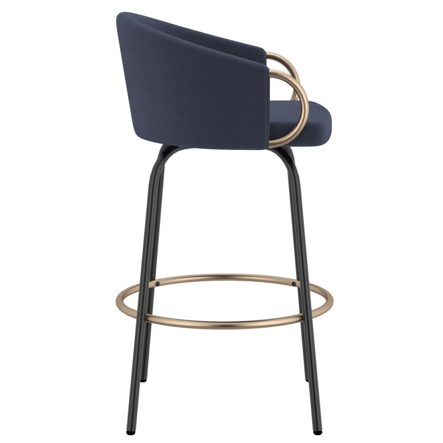 Blue Velvet Bucket Seat Stool with Aged Gold Detail - Set of 2