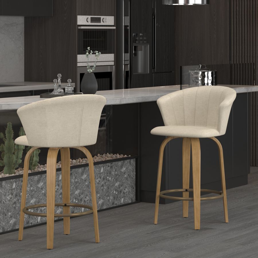 Vertical Panel Swivel Stool with Solid Wood Legs