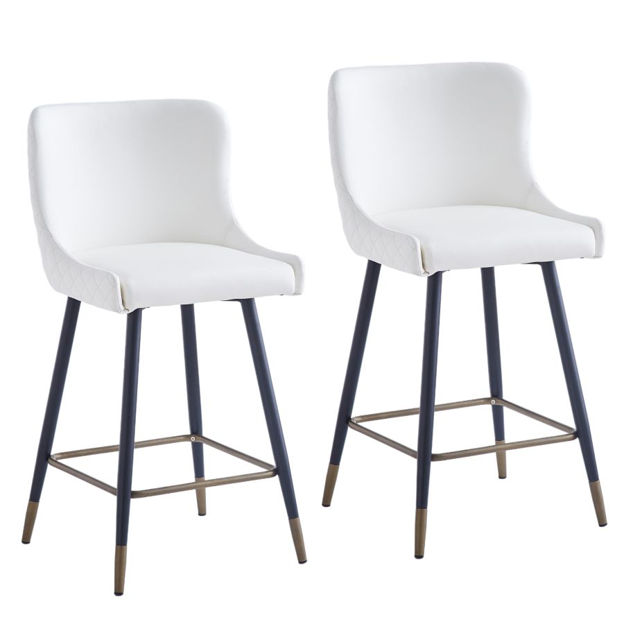 White Faux Leather Stool - Set of 2