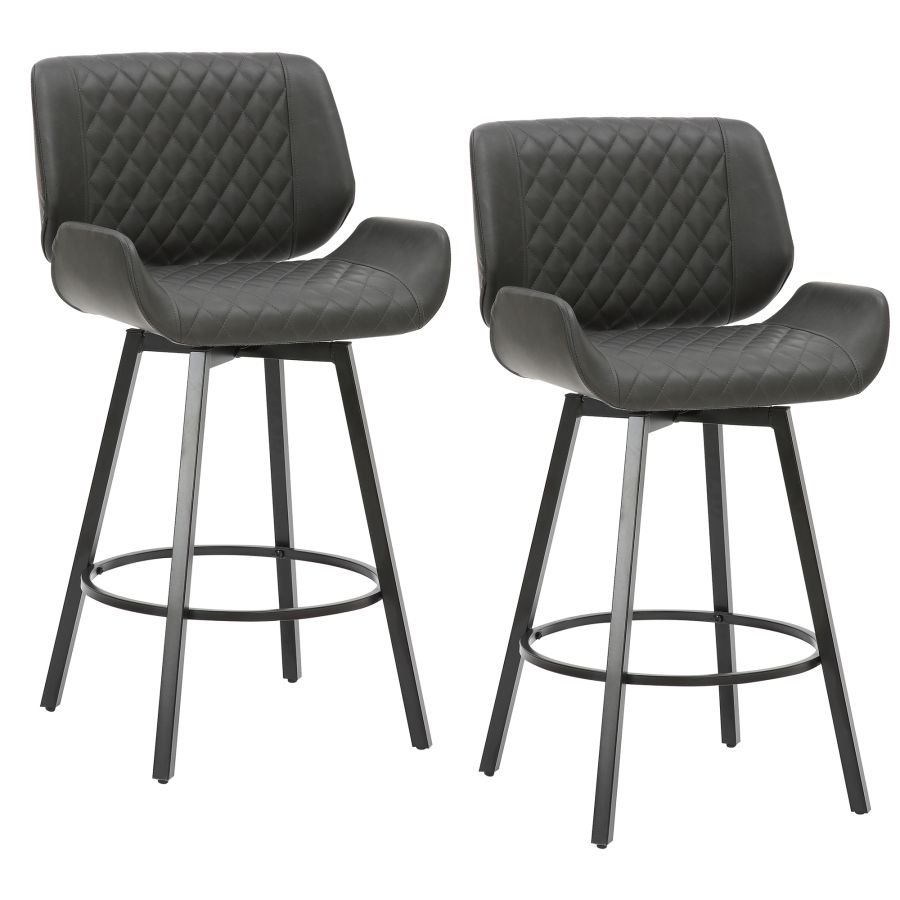 Vintage Charcoal Faux Leather Swivel Bar Stool - Set of 2