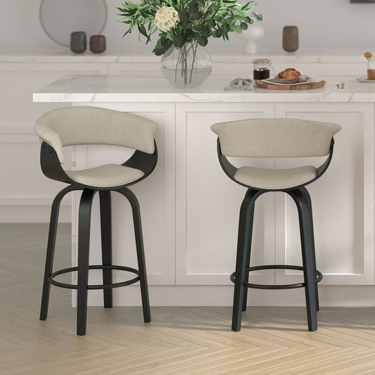 Black Bentwood Swivel Stool with Fabric Seat