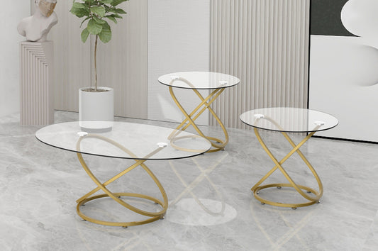 Glass Coffee Table with Gold Base